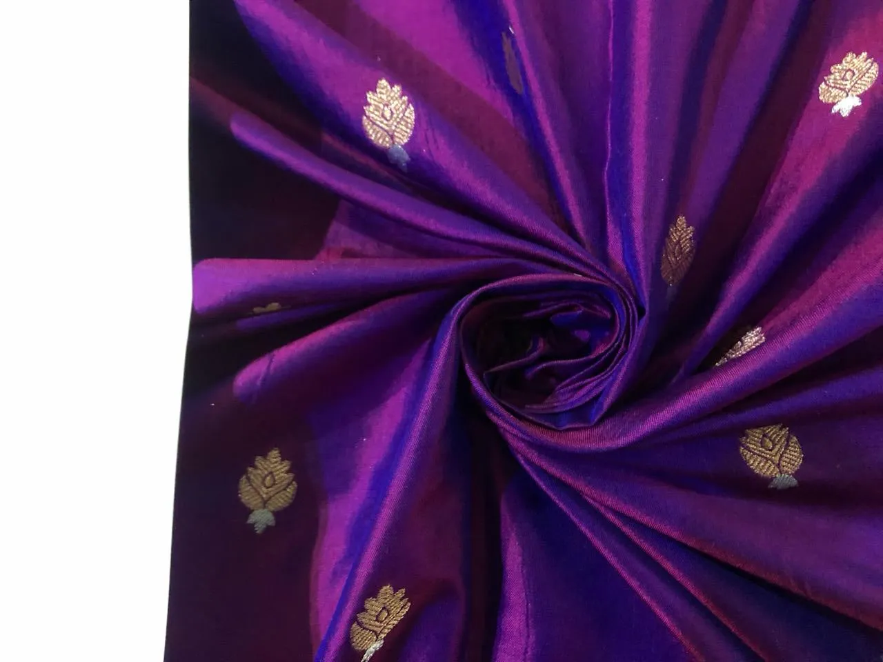 100% PURE Silk Brocade fabric 44" wide pink x purple 2 tone with small metallic gold ,silver motifs BRO914[4]