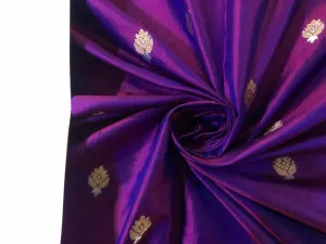 100% PURE Silk Brocade fabric 44" wide pink x purple 2 tone with small metallic gold ,silver motifs BRO914[4]