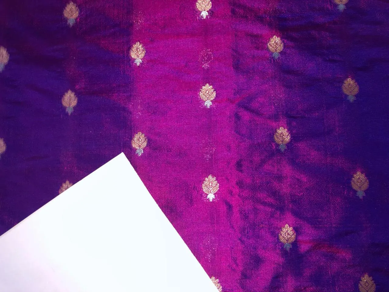 100% PURE Silk Brocade fabric 44" wide pink x purple 2 tone with small metallic gold ,silver motifs BRO914[4]