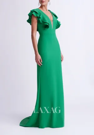 23118 - V-Neck Open Back Sleek Satin Cocktail Party Formal Evening Dress with Train