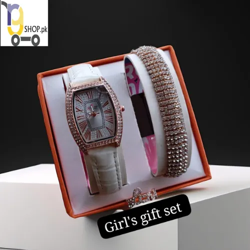 3 in 1 Gift Pack Stone Watch, Braslat & Ring for Women