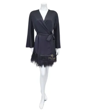 394 Black Swan Feathers Satin Kimono Wrap