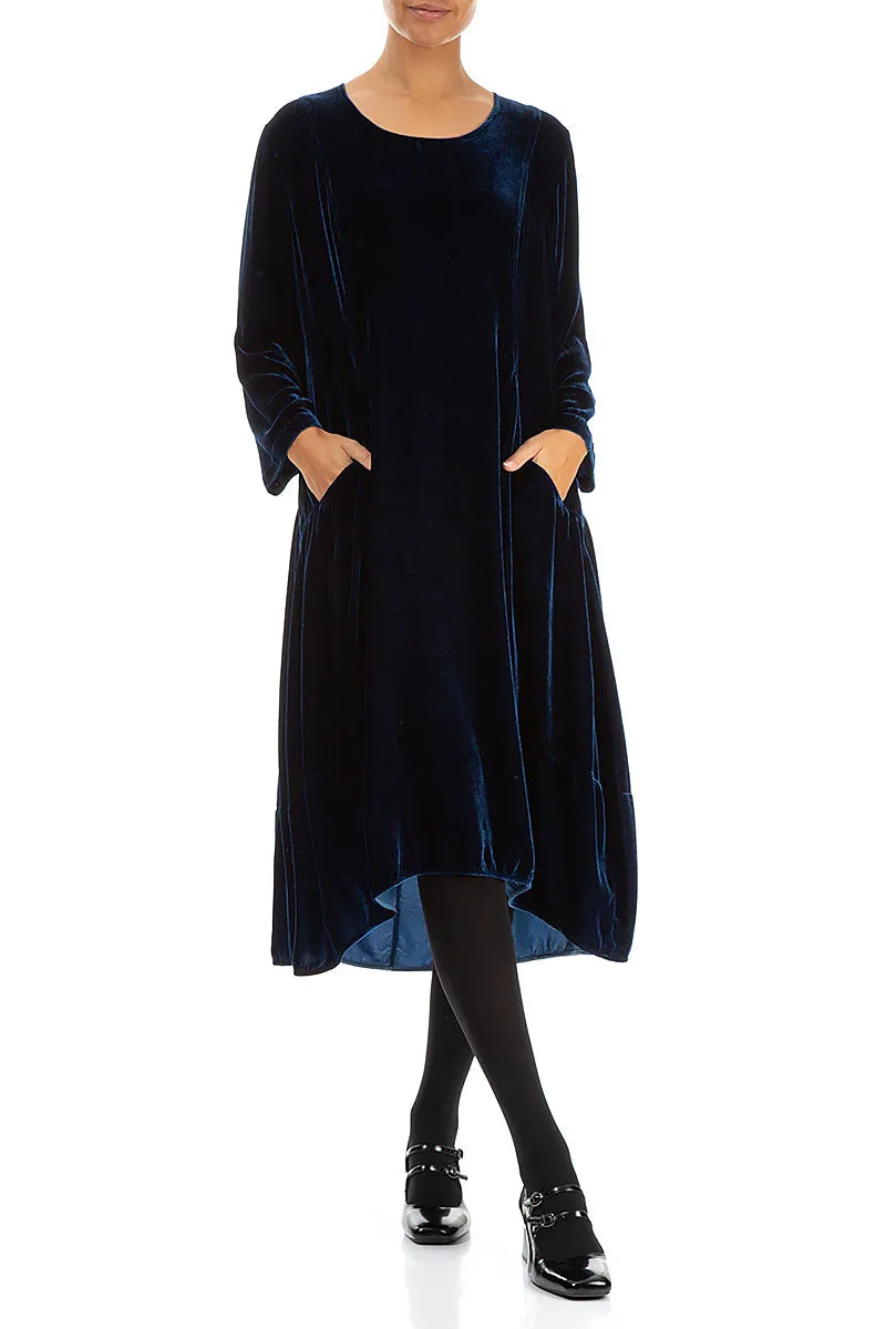 A-Line Azure Silk Velvet Dress