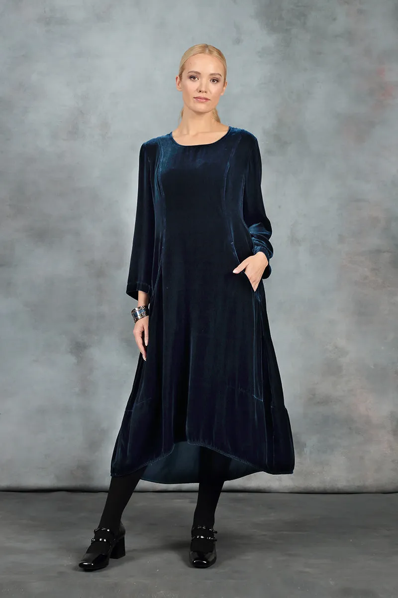 A-Line Azure Silk Velvet Dress