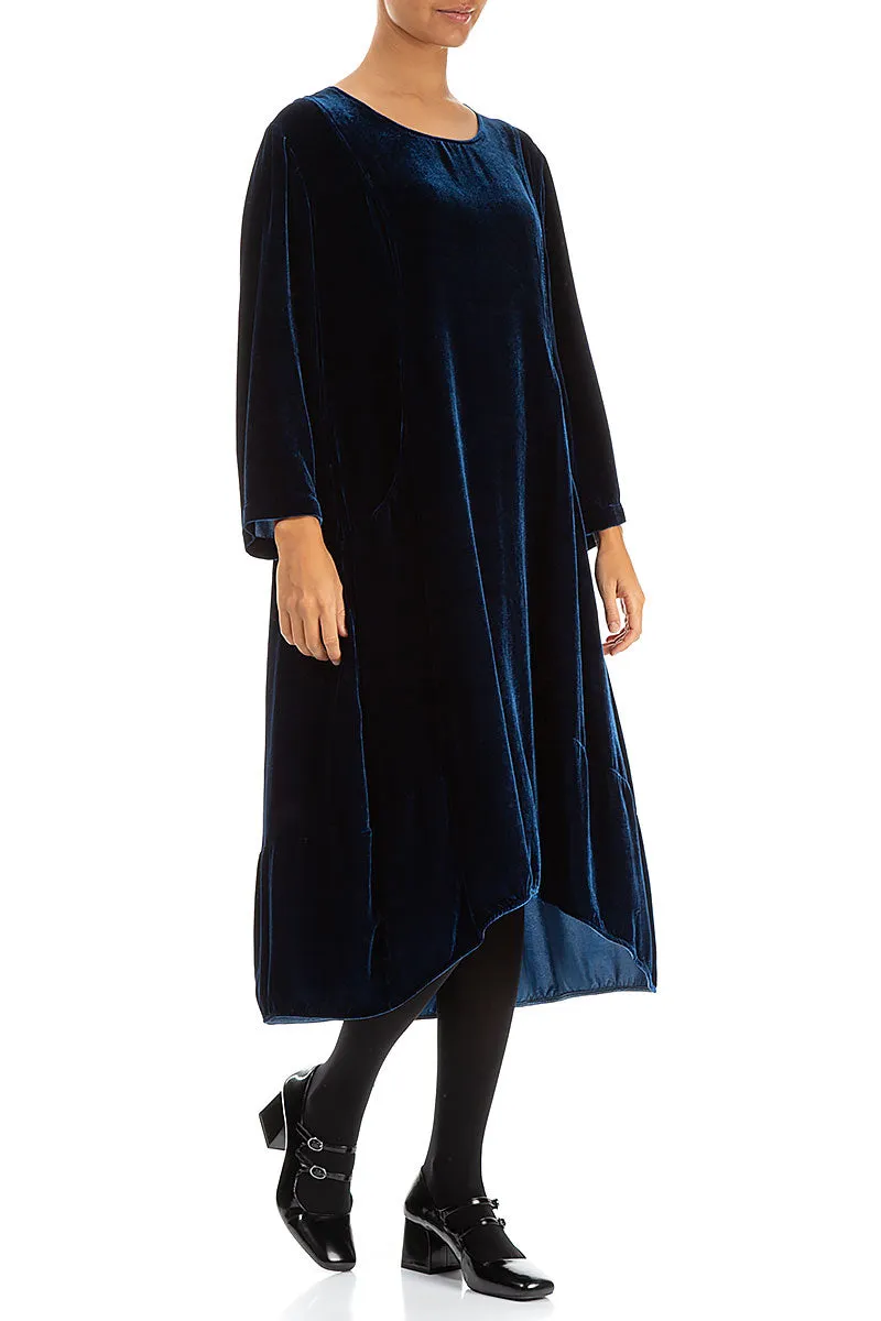 A-Line Azure Silk Velvet Dress