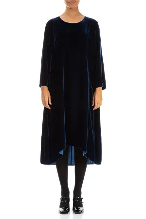A-Line Azure Silk Velvet Dress