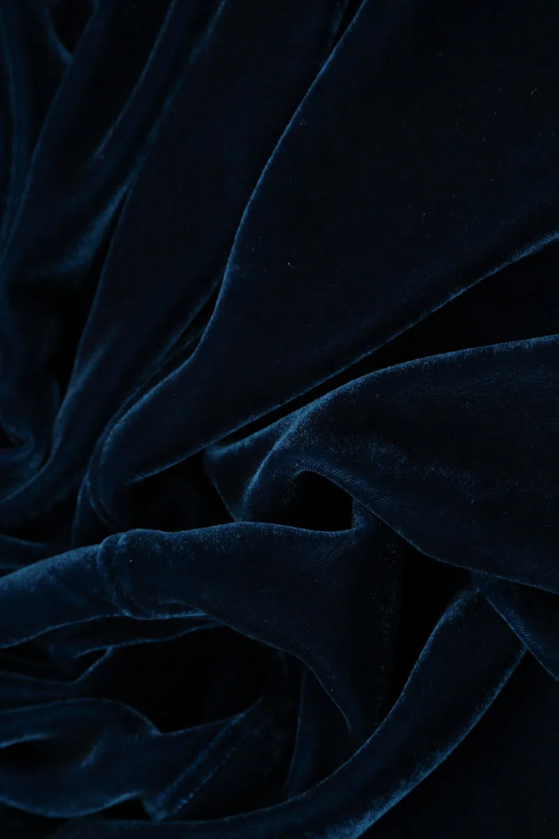A-Line Azure Silk Velvet Dress