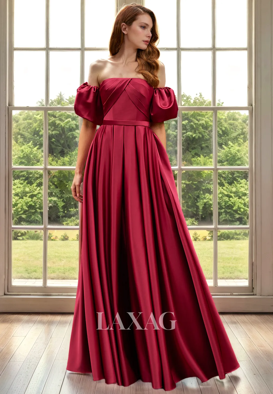 A-Line Off Shoulder Pleated Sleek Satin Elegant Mother of the Bride Dress