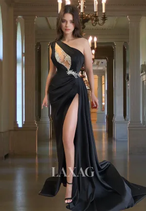 Asymmetrical-Neck Off-Shoulder Sleeveless Party Gowns Beaded Pleated Cutout Mermaid Prom Dress