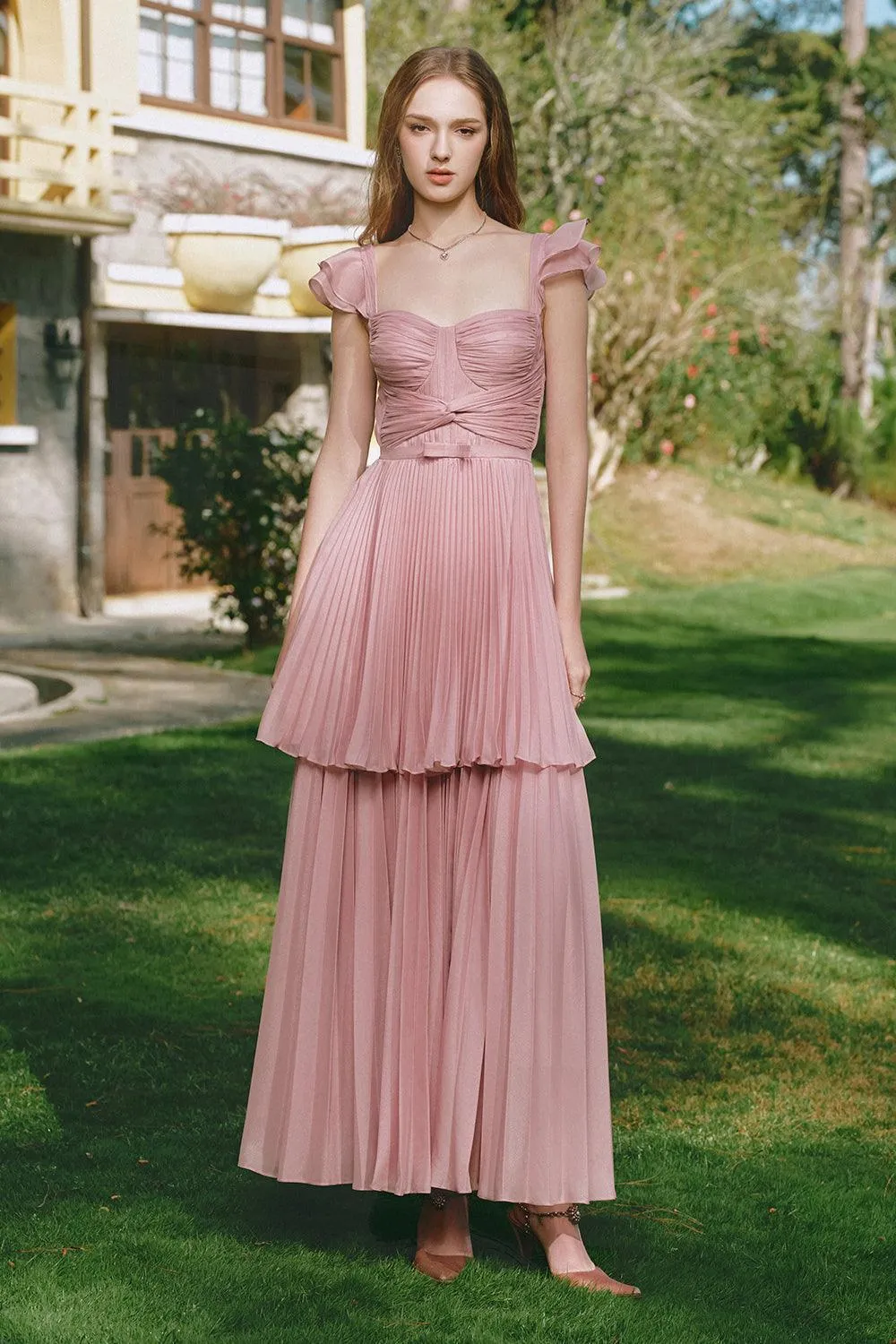 Ballerina A-line Cap Sleeved Silk Ankle Length Dress