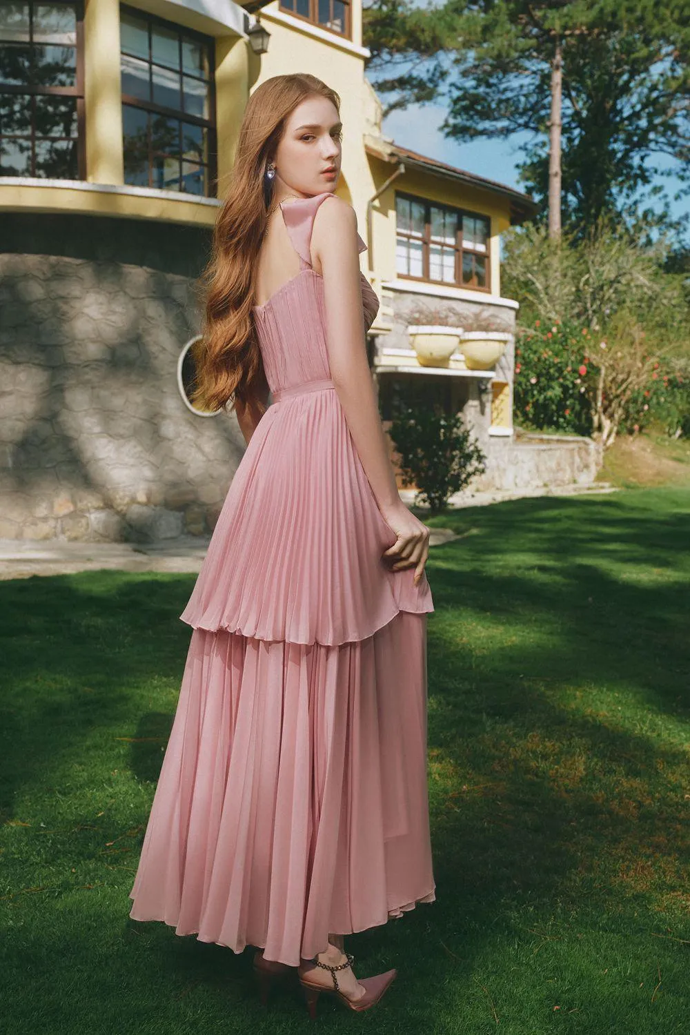 Ballerina A-line Cap Sleeved Silk Ankle Length Dress