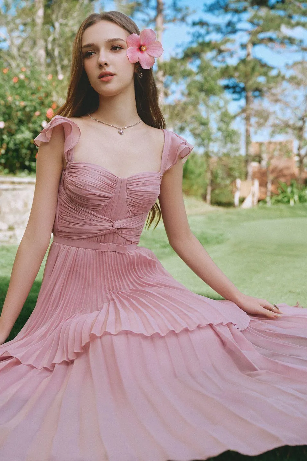 Ballerina A-line Cap Sleeved Silk Ankle Length Dress