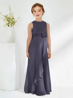 Bateau Neckline Ruffle Junior Bridesmaid Gowns Stormy