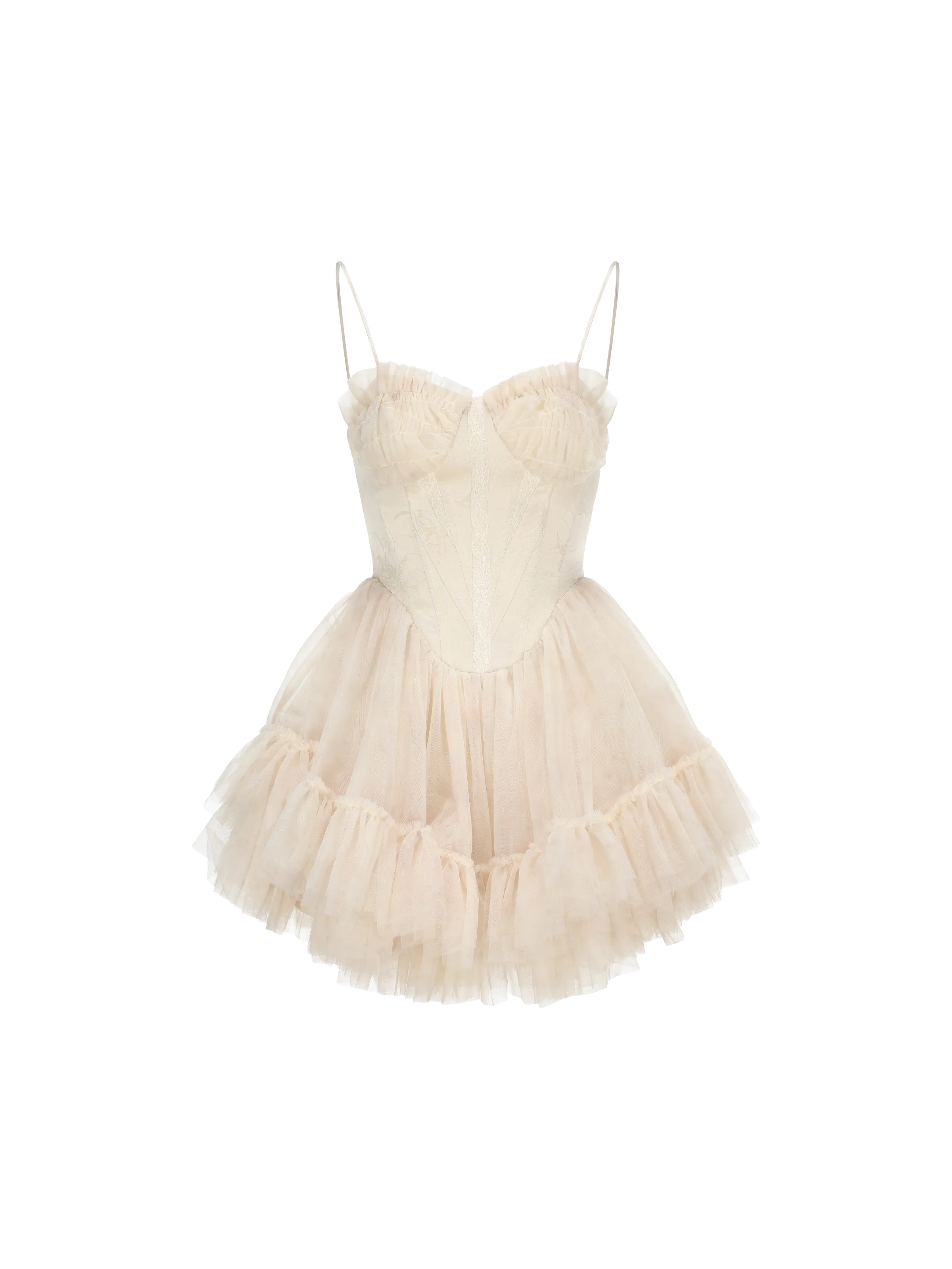Beige Mesh Puffy Camisole Short Dress