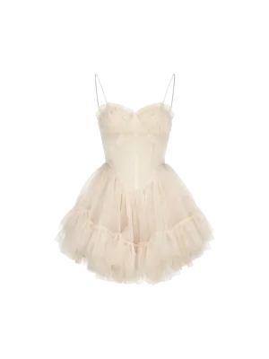 Beige Mesh Puffy Camisole Short Dress