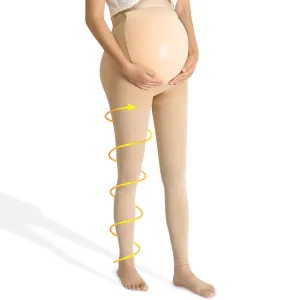 beister Maternity Medical Compression Tights, 20-30mmHg Graduated Support Pregnancy Legging with Button Elastic Band & Abdominal Protection, Footless High Waist Compression Pantyhose for Varicosity Beige Medium