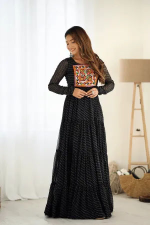 Black Leheriya Printed Navratri Anarkali Gown