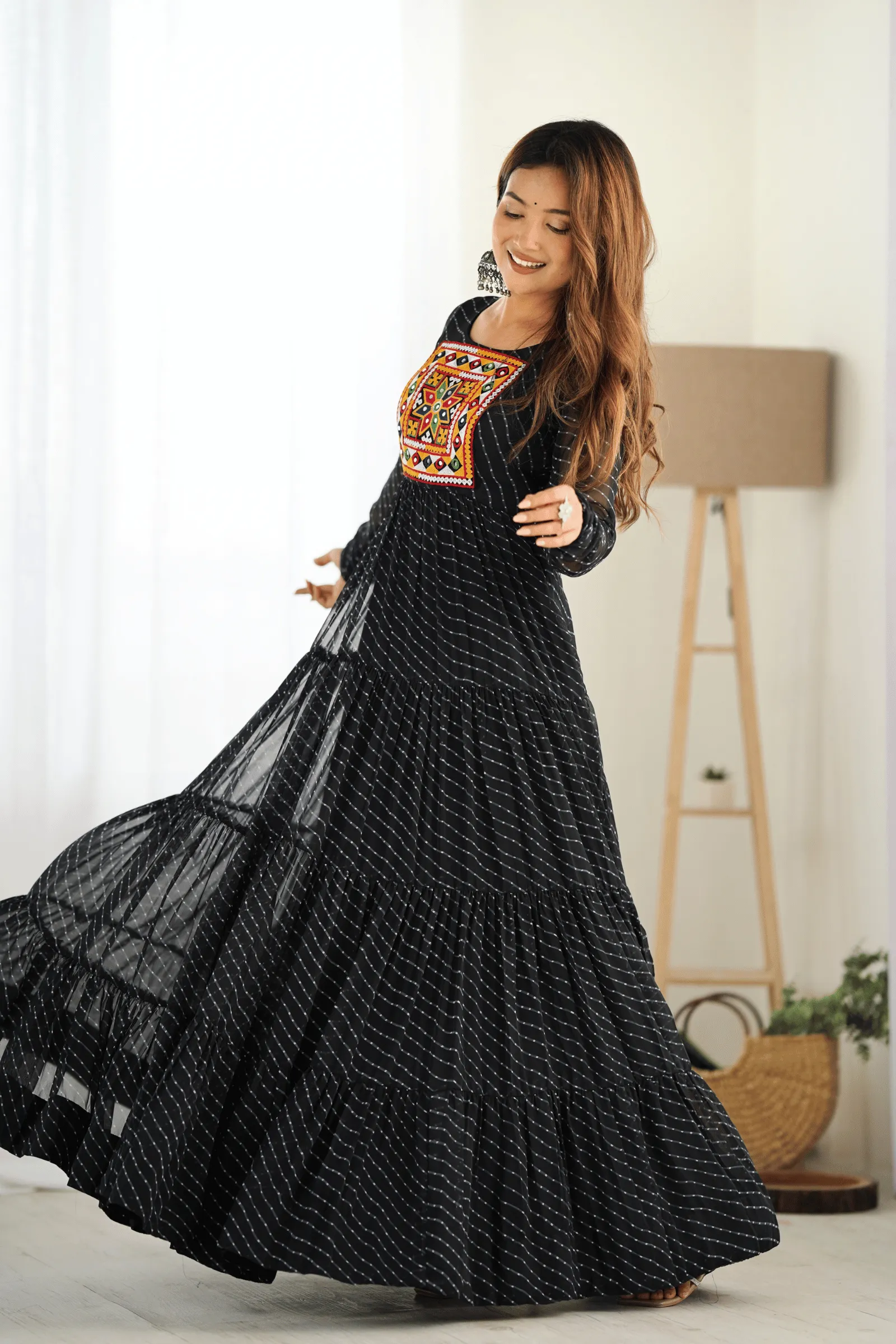 Black Leheriya Printed Navratri Anarkali Gown