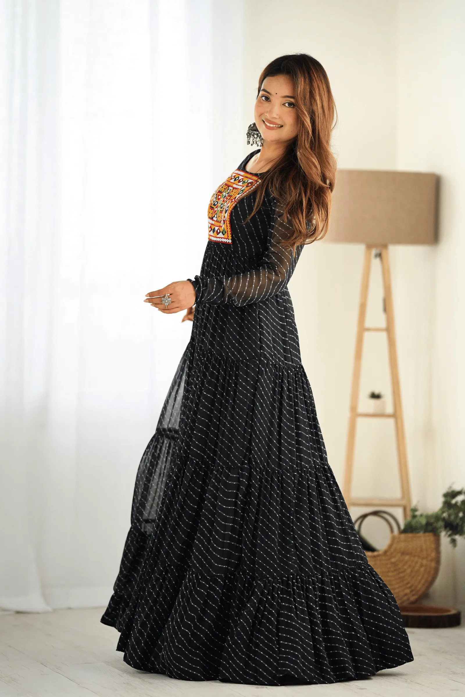 Black Leheriya Printed Navratri Anarkali Gown