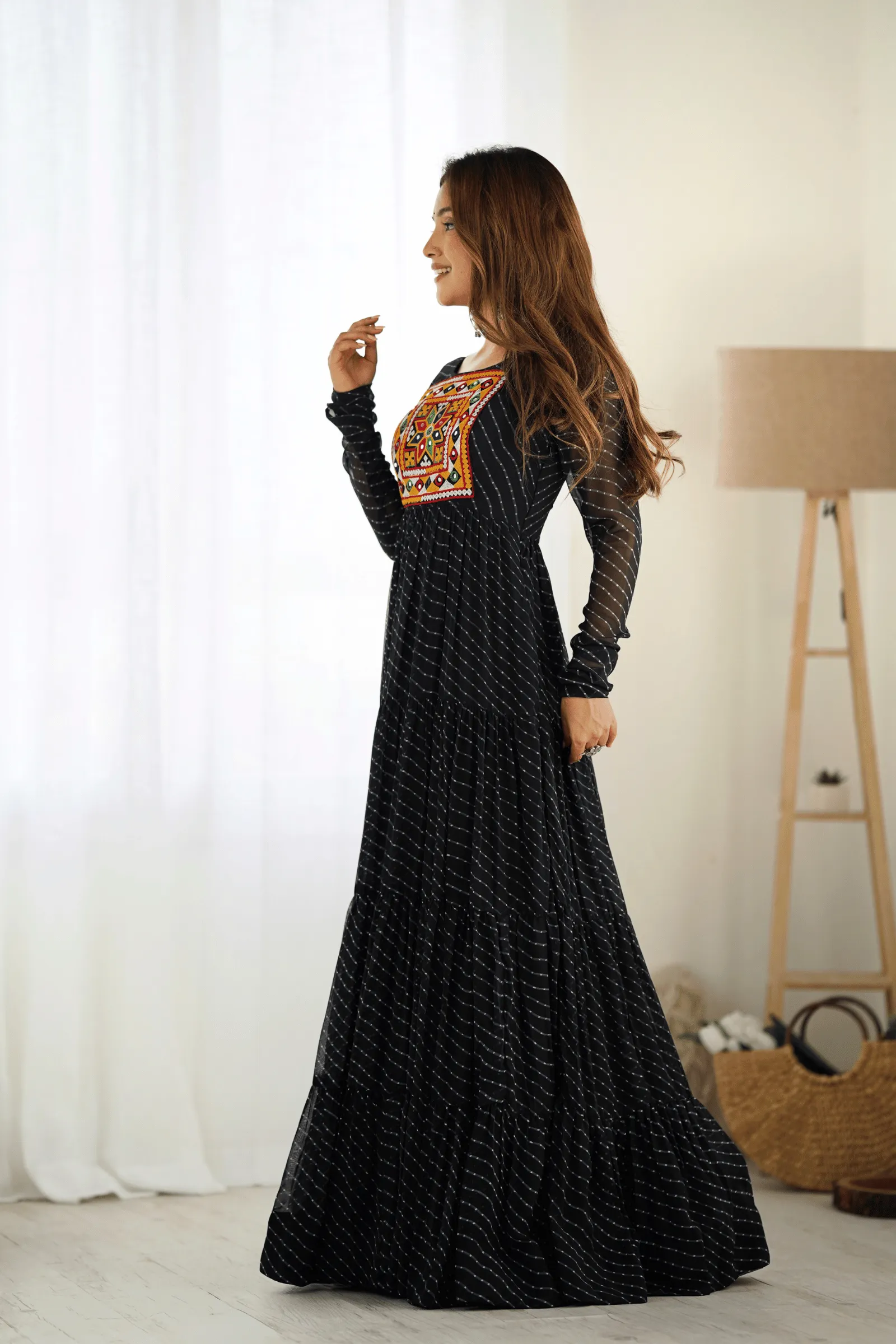 Black Leheriya Printed Navratri Anarkali Gown