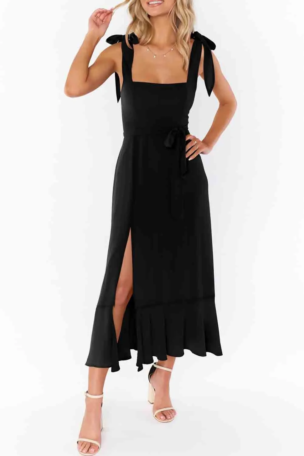 Black Tie Shoulder Maxi Dress