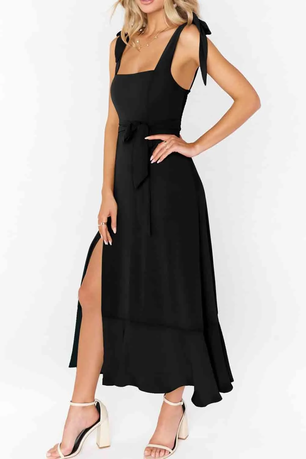 Black Tie Shoulder Maxi Dress