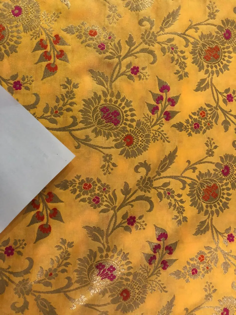 Brocade fabric 44" wide floral metallic jacquard available in 4 colors yellow/burgundy, black and white