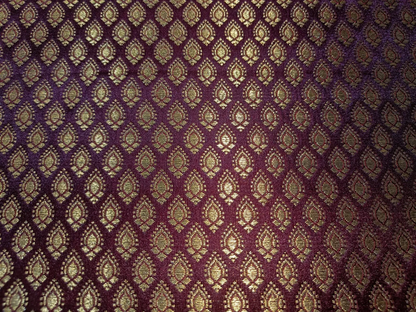 Brocade fabric LEAF MOTIF with  metallic GOLD 44" wide available in 3 colors BRO889A [peacock green/wine/blood red]