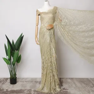 Champagne Gold French Metallic Chantilly Lace Fabric with Stone Work, 5.5 Meters-110 Cms-D21048