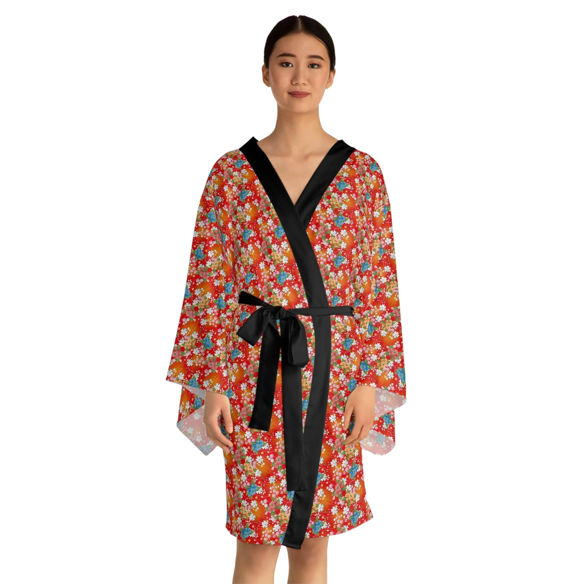 Chic Japanese Blossom Kimono with Elegant Bell Sleeves: A Stylish Statement Piece