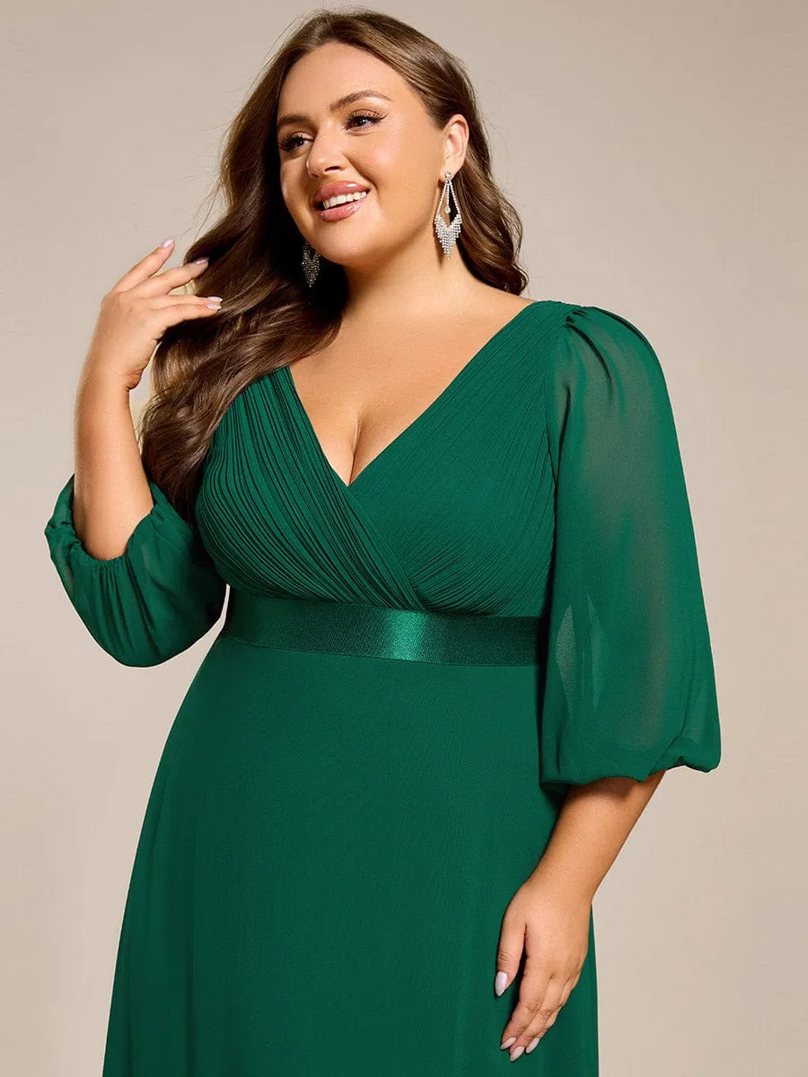 Chiffon Long Sleeve Empire Waist Maxi Evening Dress with Pleated Detailing