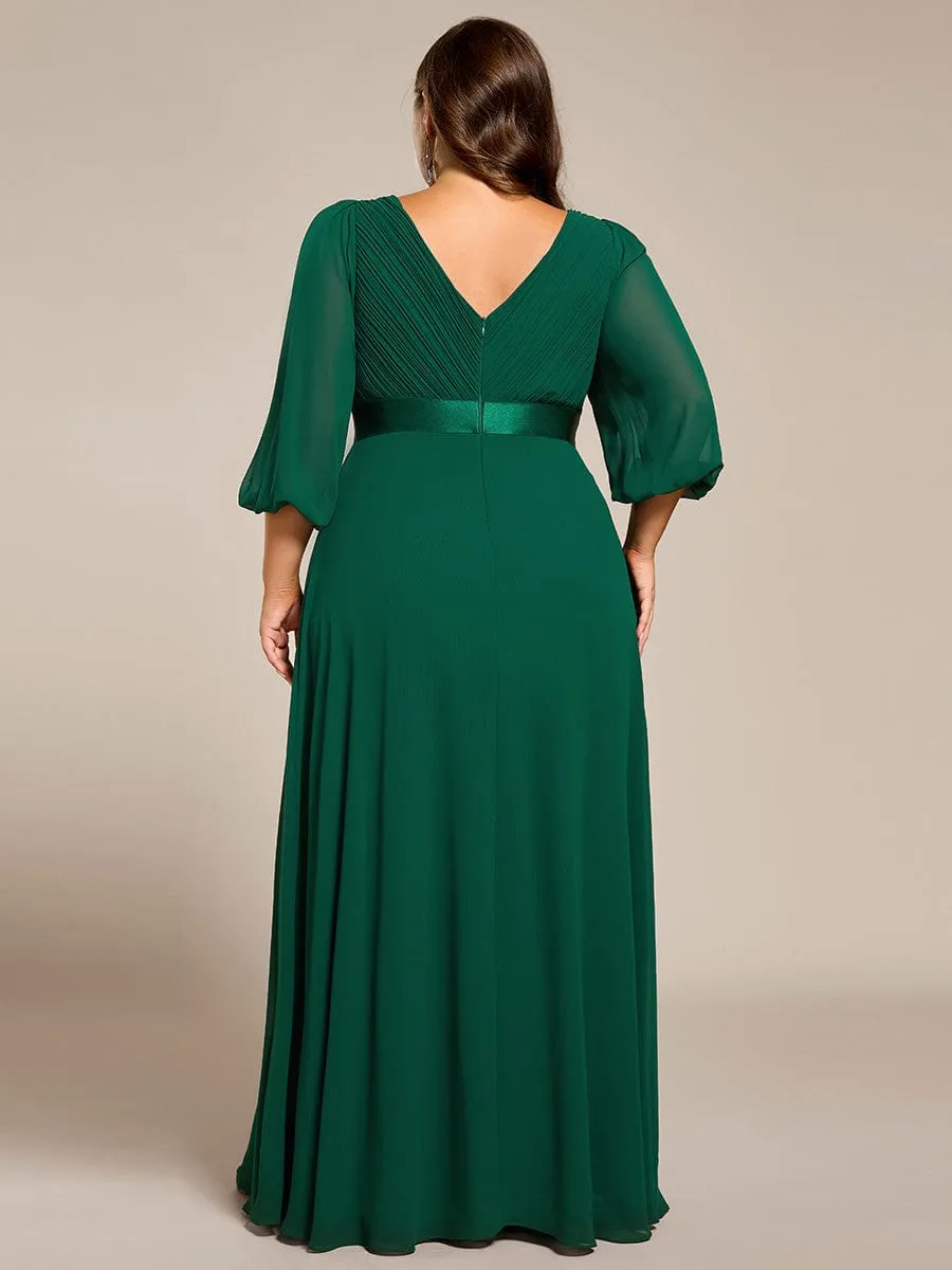 Chiffon Long Sleeve Empire Waist Maxi Evening Dress with Pleated Detailing