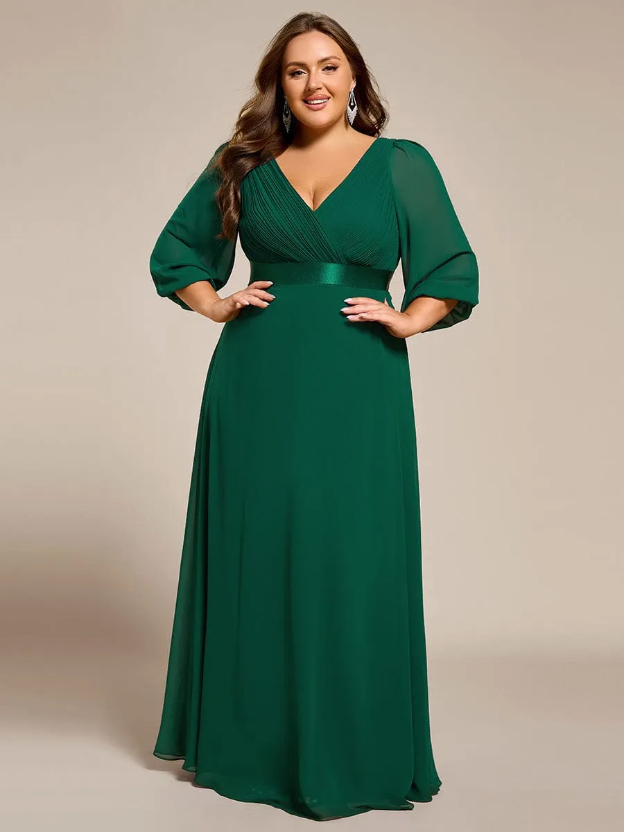 Chiffon Long Sleeve Empire Waist Maxi Evening Dress with Pleated Detailing