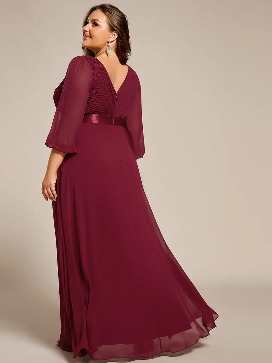 Chiffon Long Sleeve Empire Waist Maxi Evening Dress with Pleated Detailing