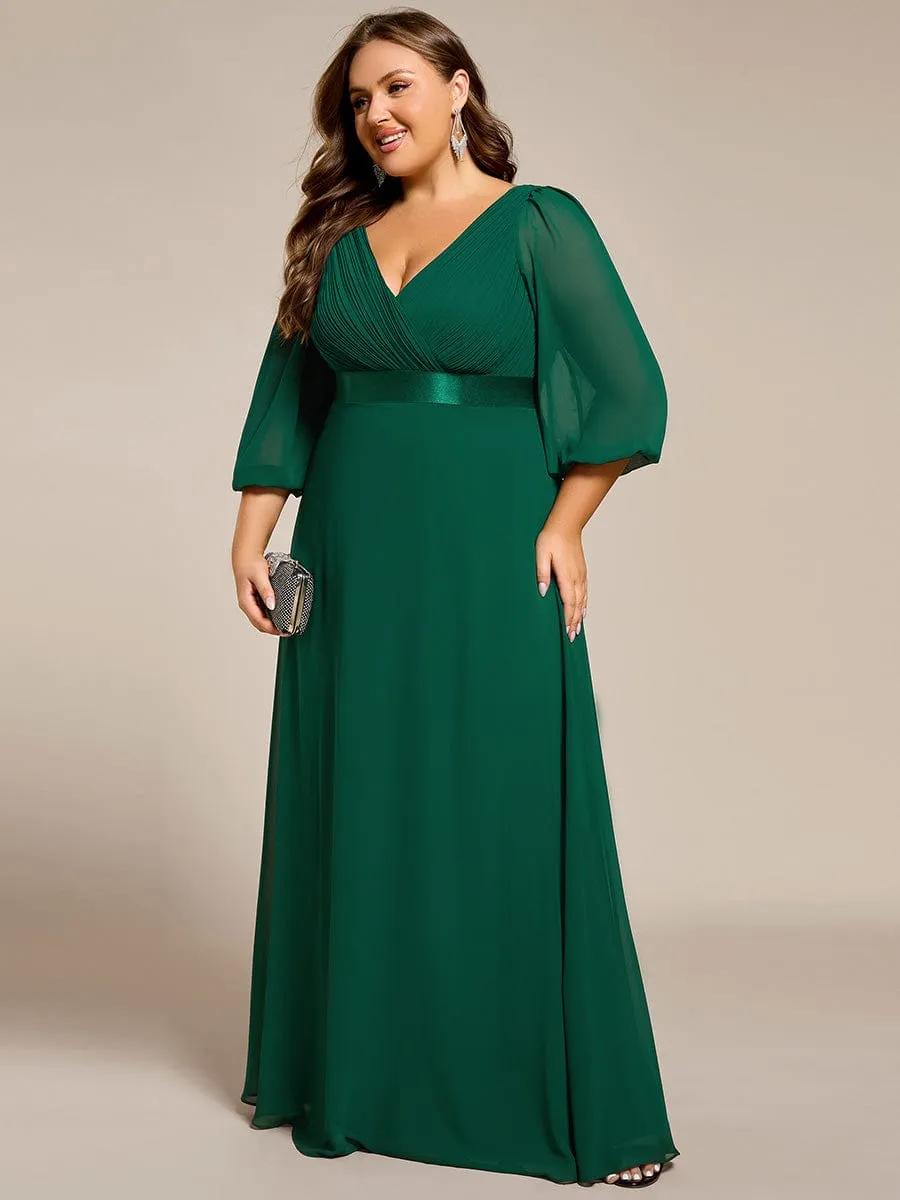Chiffon Long Sleeve Empire Waist Maxi Evening Dress with Pleated Detailing