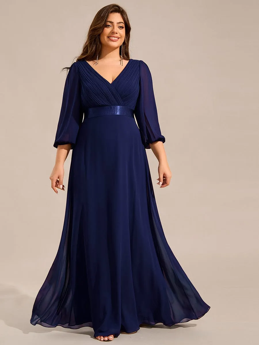 Chiffon Long Sleeve Empire Waist Maxi Evening Dress with Pleated Detailing