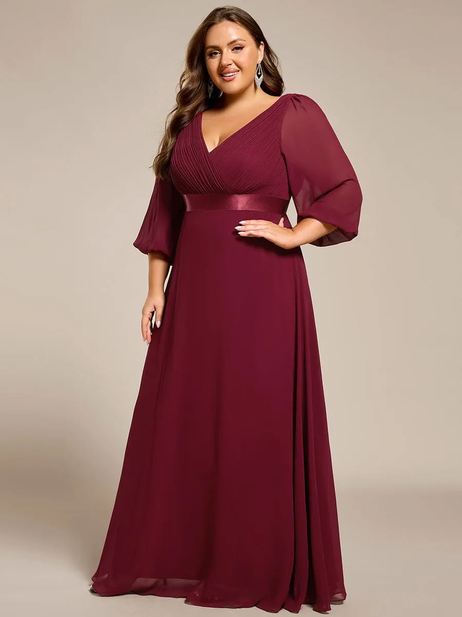 Chiffon Long Sleeve Empire Waist Maxi Evening Dress with Pleated Detailing