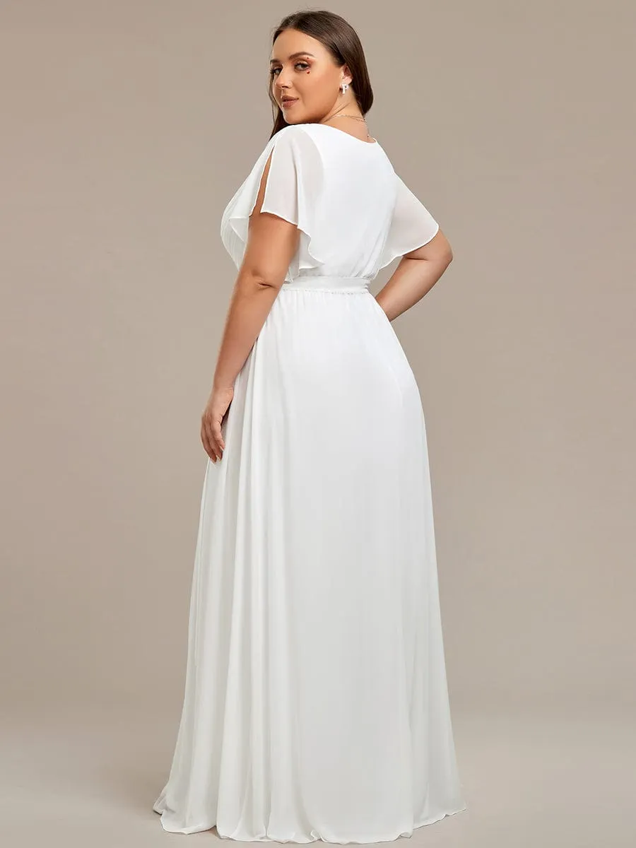 Chiffon Pleated V-Neck Flutter Sleeve Maxi Bridesmaid Dress