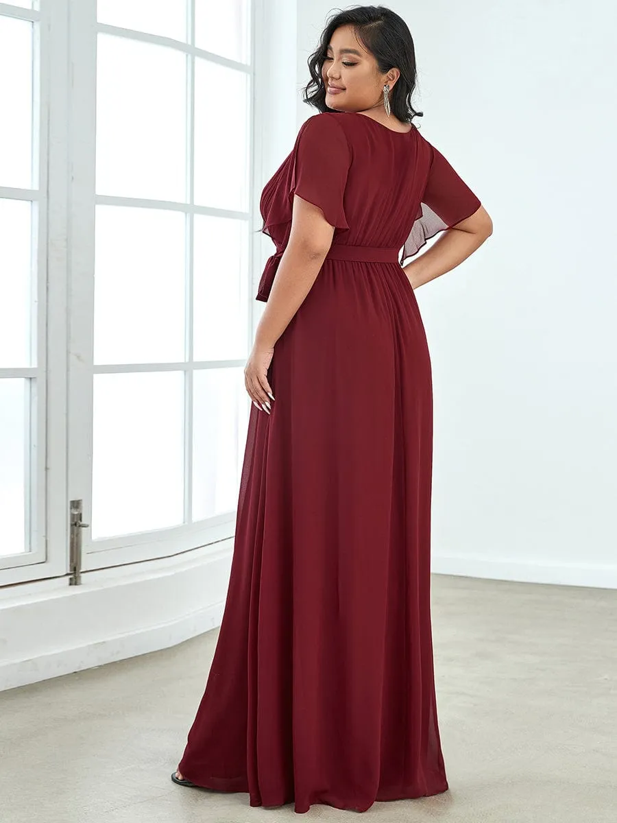 Chiffon Pleated V-Neck Flutter Sleeve Maxi Bridesmaid Dress