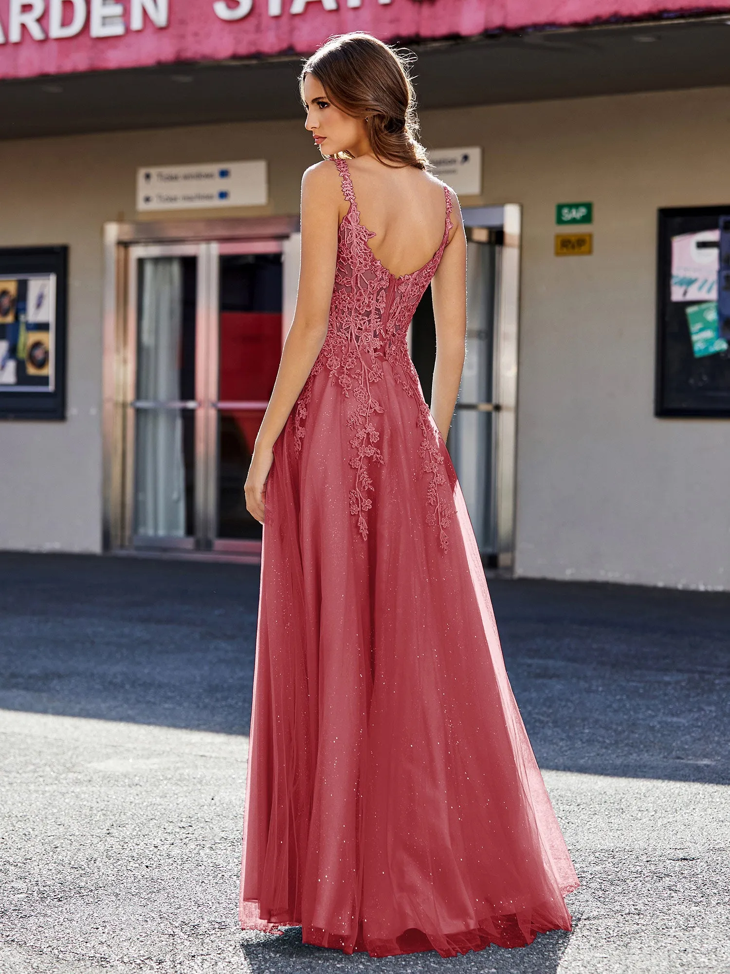 Corset Bodice A Line Tulle Gown Burgundy
