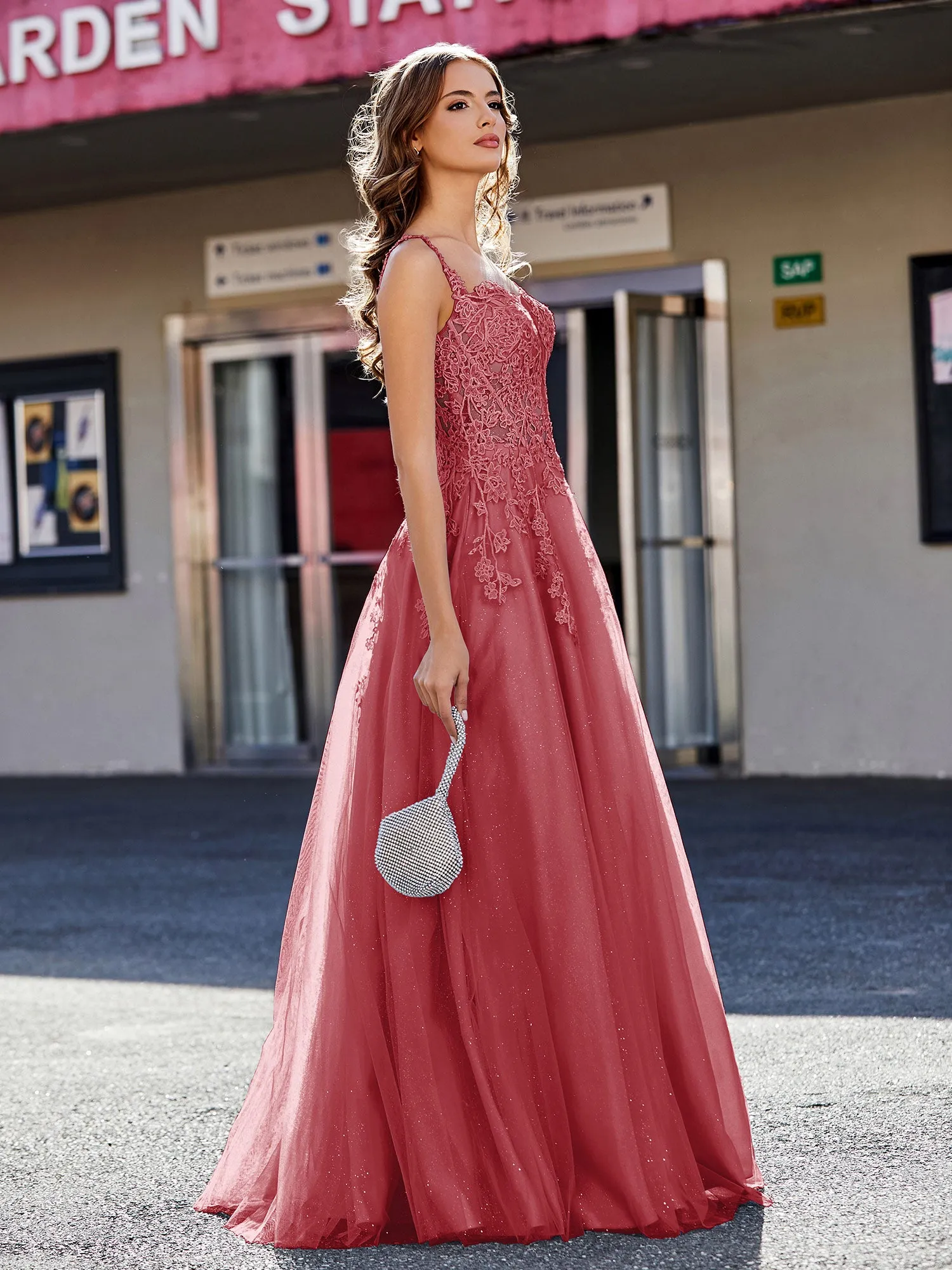 Corset Bodice A Line Tulle Gown Burgundy