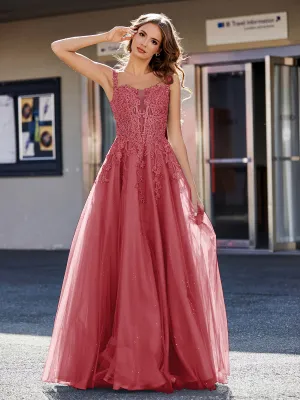Corset Bodice A Line Tulle Gown Burgundy