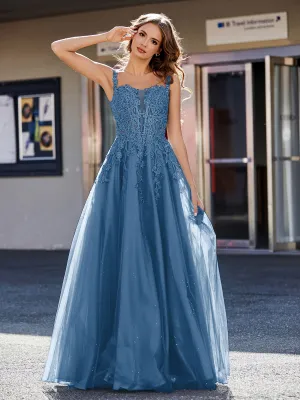 Corset Bodice A Line Tulle Gown Ink Blue