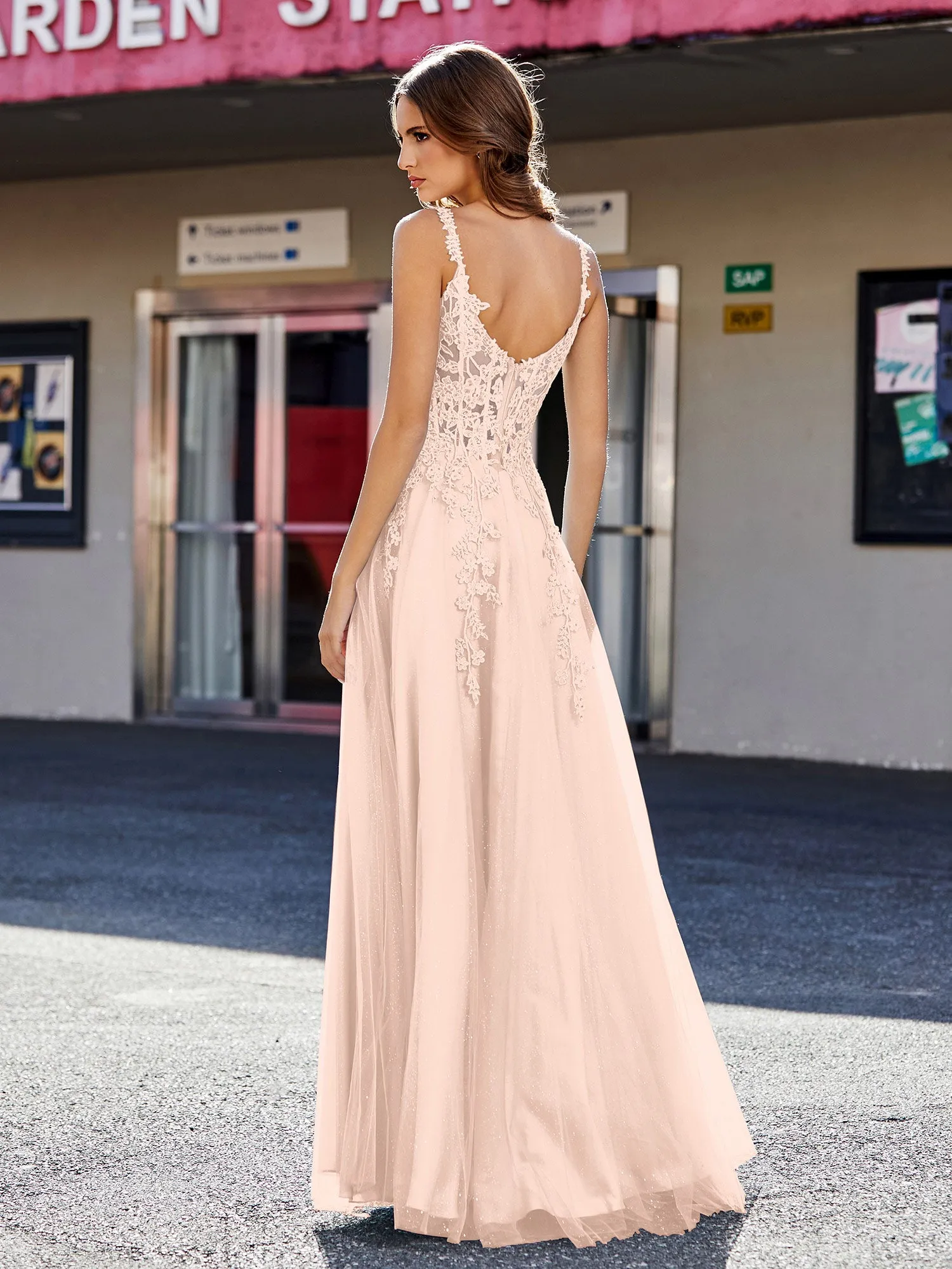 Corset Bodice A Line Tulle Gown Pearl Pink