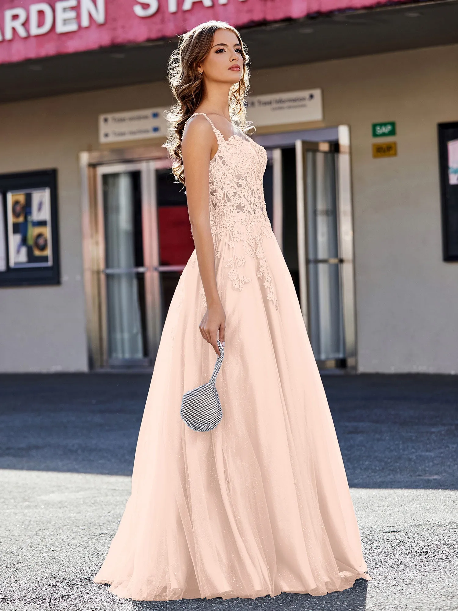 Corset Bodice A Line Tulle Gown Pearl Pink