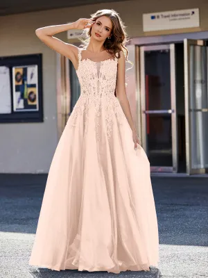 Corset Bodice A Line Tulle Gown Pearl Pink