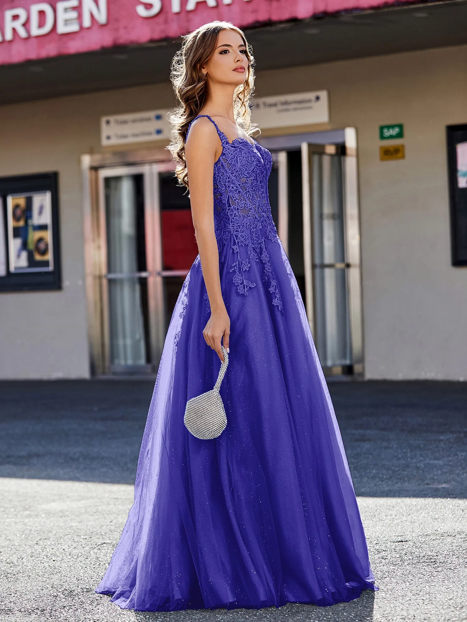 Corset Bodice A Line Tulle Gown Royal Blue