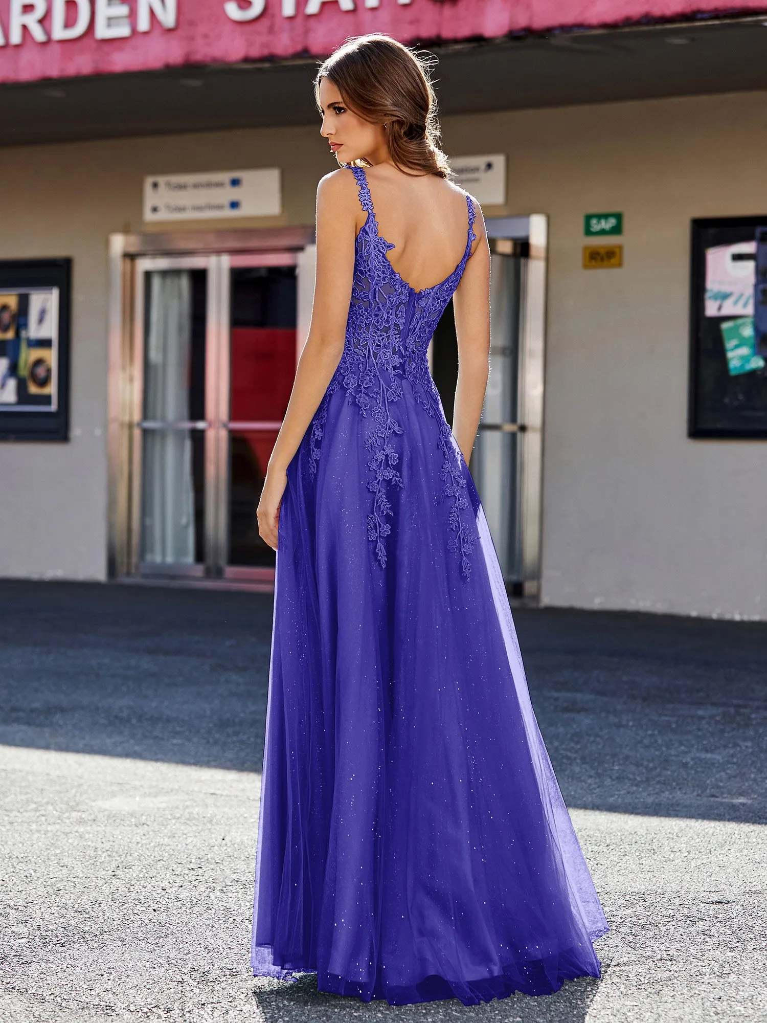 Corset Bodice A Line Tulle Gown Royal Blue