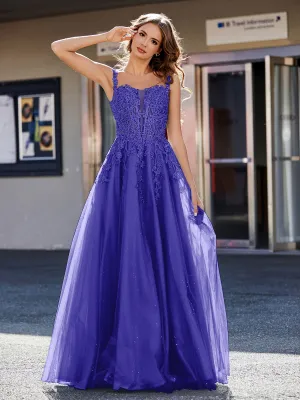Corset Bodice A Line Tulle Gown Royal Blue