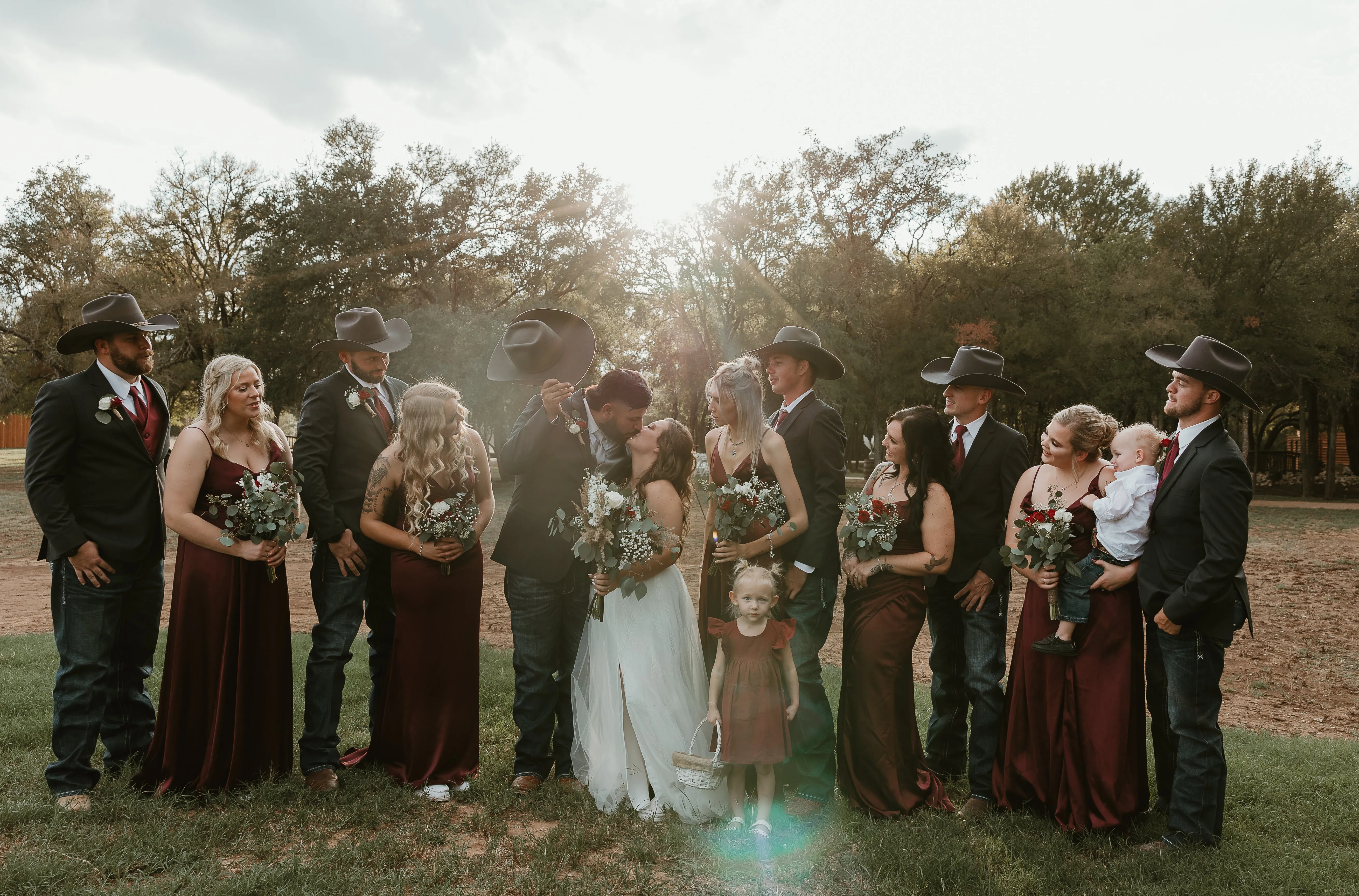 Country Crimson and White Rural Wedding
